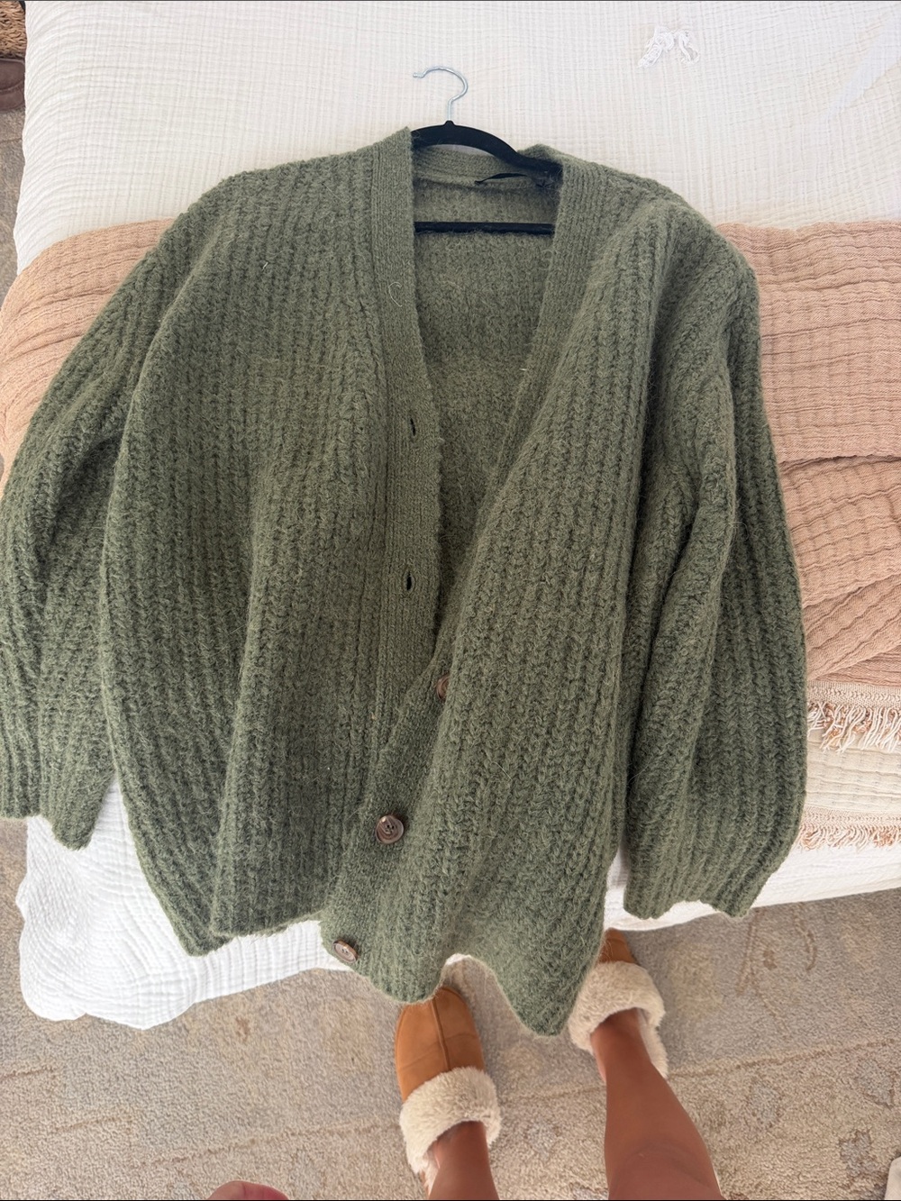 Jenni Kayne Olive Green Chunky Ribbed Button Cardigan